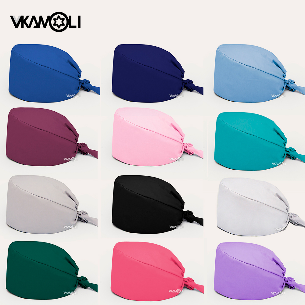 Medical Lab Tech - Topi scrub warna Solid untuk pria